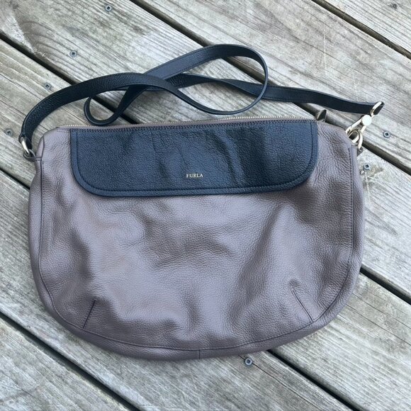 FURLA Pebbled Leather Colorblock Shoulder Tote Bag - Picture 1 of 10